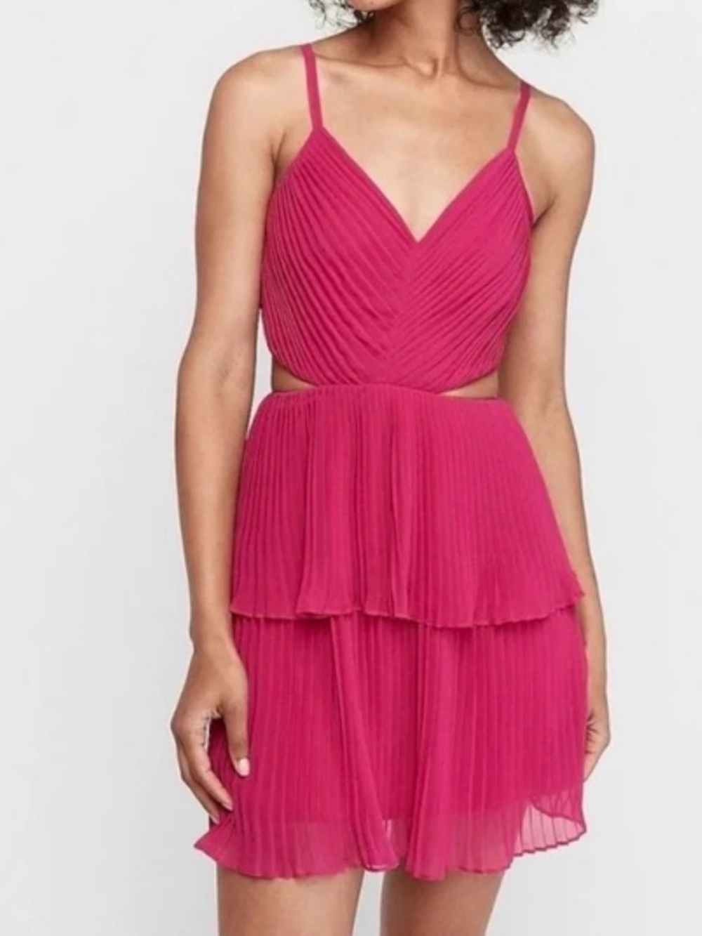 NBD X NAVEN Fuchsia Pleated Tiered Mini Dress